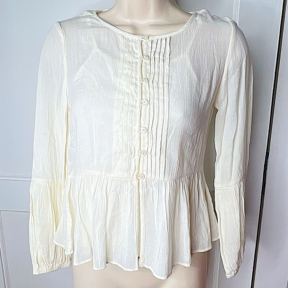 Polo Ralph Lauren Gauze Peplum Blouse Cream Size 10 Nwt